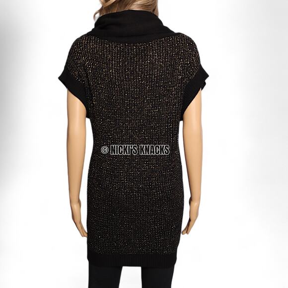 Nine West Lurex Sweater Dress Y2K Black Gold Cowl Neck Sparkle Party Mini Size S - Picture 6 of 11